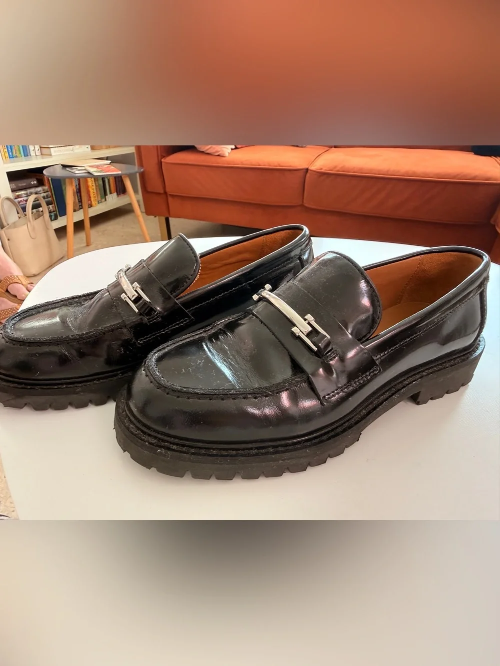 Women’s Penny Lug Sole Loafer Black & Silver